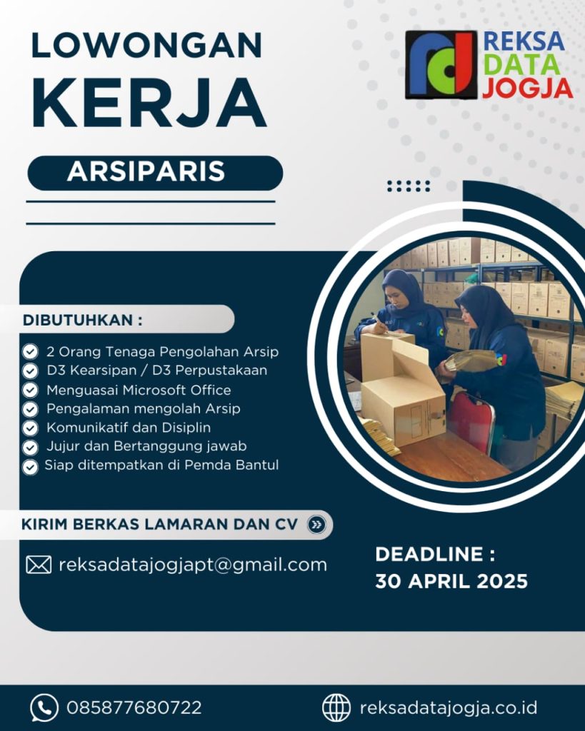 Kirimkan berkas lamaran lengkap ke : reksadatajogjapt@gmail.com Informasi lebih lanjut hub : 085877680722